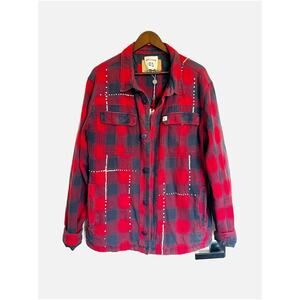 Semicouture NWT Oversized Embellished Flannel Shacket Lined Jacket Red 40/ Small